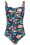 Aidotop Womens One Piece Swimsuit Tummy Control Swimwear with Retro Ruched Monokini Bathing Suits（69Black Blue Flower,M）