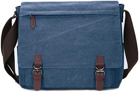 Canvas Messenger Bag for Men Women,Travel Satchel Shoulder bag 15.6 Inch Laptop Bag briefcase Business, Blue, Large