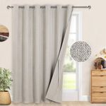 DWCN Total Blackout Linen Curtains for Sliding Glass Door, Room Divider Curtains for Living Room, Bedroom, Extra Wide Curtains 96 Inches - 100W x 96L Inch, Greyish Beige, 1 Panel