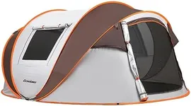 EchoSmile Camping Instant Tent, 2 to 8 Person Pop Up Tent, Water Resistant Dome Tent, Easy Setup for Camping Hiking and Outdoor, Portable Tent with Carry Bag, for 4 Seasons (White&Brown (5-8 Person))