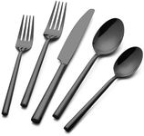 Alata Potter Black 20-Piece Forged Silverware Set with Utensil-Serving Set, Service for 4, Stainless Steel Flatware Set, Modern Design with Mirror Finish, Ideal for Home, Kitchen, Party, Camping