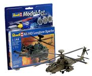 Revell Model Set 64046 AH-64D Longbow Apache 1:144 Scale Unbuilt/Unpainted Plastic Model Kit with Contacta Professional Glue, Paintbrush & Selected Aqua Color Paints