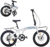 TRIOBLADE 20 Inch Folding Bike for Adult 7-Speed Shimano Drivetrain Folding Bicycle Lightweight Aluminium Frame Disc Brake Foldable Bikes for Women Men (White&Blue with Rack)