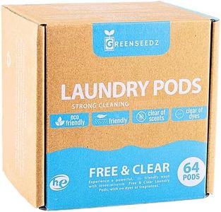 Free And Clear Hypoallergenic Eco Friendly Laundry Detergent Pods, 64 Pacs, Powerful Stain And Odor Removal, Skin Friendly, Biodegradable and Sustainable Laundry Pods, HE Compatible