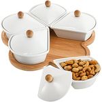 yarlung Ceramic Divided Serving Dishes with Lids and Bamboo Platter, 5 Removable Dipping Bowls Relish Tray Nuts Dishes for Appetizer, Chips, Fruits, Candy, Condiment