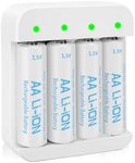 Rechargeable 1.5V Lithium AA Batteries with Charger (4-Bay Independent Slot), Long Lasting Double A Size Battery 3600mWh for Blink Batteries (4 Pack)