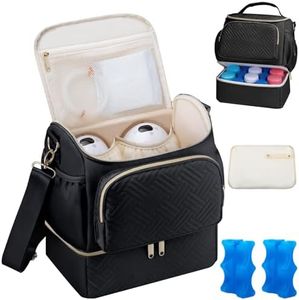 Wearable Breast Pump Bag with Cooler Compartment Compatible with Willow/Elvie/Medela/Momcozy M5/S12 Pro, Breast Milk Cooler Travel Bag with Ice Pack & Mat, Pumping Bag for Work, Black