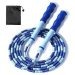 GWAWG Beaded Skipping Rope Beaded Jump Rope Tangle Free 2.8m/1.1in Adjustable Length Blue for Kids and Adult