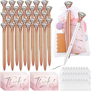 Yeaqee 91 Pcs Bridal Shower Pens Diamond Set 31 Wedding Crystal Pens 30 Organza Bags 30 Cards Bridesmaid Bling Metal Ballpoint Pen for Wedding Bridal Shower(Rose Gold, White,Classic Style)