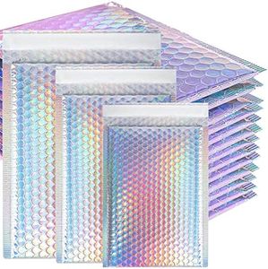 Dazarey 50 Pcs Metallic Bubble Mailers,Poly Padded Envelopes,Waterproof Self Seal Adhesive Shipping Bags,Foil Glitter Glamour Mailer,Holographic Cushion Envelopes for Mailing,Packing,Small Business