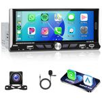 2G 64G Android Single Din Car Stereo with Wireless Apple CarPlay/Android Auto 6.9 Inch Touch Screen Car Radio, Bluetooth, GPS Navigation, FM/RDS, Mirror Link, USB,Type-C, Backup Camera