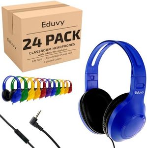 Eduvy Bulk Headphones for Classroom with Microphone, Heavy-Duty School Pack Wired Headphones for Students. Teacher Must Haves Supplies from Elementary to College (24 Pack Mixed Color)