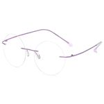 ABETOS Round Titanium Rimless Reading Glasses Blue Light Blocking Women Men Metal Frameless Eyeglasses Flexible Hinges Lightweight Fashion Readers Eyewear, Purple 1.5