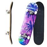 Skateboards Pro 31 inches Complete 7-Layer Maple Skateboard Cruiser Longboard for Teens, Beginners, Girls,Boys,Kids,Adults (Coconut Trees)