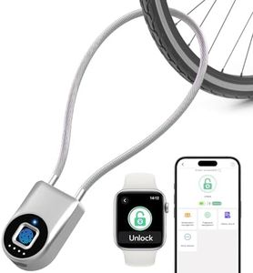 eLinkSmart Fingerprint Padlock, Fingerprint Cable Lock with Bluetooth APP Contral, 15'' Waterproof Keyless Smart Cable Lock Heavy Duty Anti Theft for Bike, Outdoor, Fridge, Gate, Fence, Silver