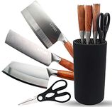 Cleaver Knife Set 5 Pcs, Chinese Chef Knife Set with Block, German Steel Asin Knives Set with Shears, 2024 Gifts For Women and Men