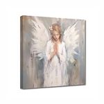 LZIMU Angel Wall Art Abstract White Prints Angel Canvas Poster Paintings for Home Living Room Bedroom Office Decor Framed (Angel-1, 16"x16")