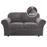 H.VERSAILTEX Real Velvet Plush 3 Piece Stretch Sofa Covers Couch Covers for 2 Cushion Couch Loveseat Covers Width Up to 72 Inch Feature Thick Soft Stay in Place (Medium Sofa, Grey)