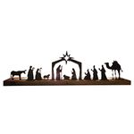 Black Metal Nativity Set with Wood Base, Pre-lit Nativity Scene Little People Nativity Set Christmas Decorations, DIY Ornament Props for Xmas Party Home Kitchen Table Scene Decor (A)