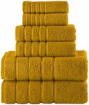 Elegant Comfort 4 Lines Viscose Stripe 6-Piece Premium Towel Set - 100% Turkish Cotton High Absorbent Luxury Bathroom Towels – Includes 2 Washcloths, 2 Hand Towels and 2 Bath Towels Set, Gold