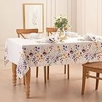 Elrene Home Fashions Poppy Wildflower Botanical Border Fabric Tablecloth, Rectangle, 60 inches X 120 inches