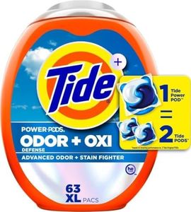 Tide Odor Defense + Oxi Laundry Detergent Pacs, Original Scent, 63 Count, Advanced Odor + Stain Fighter