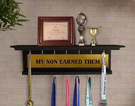TIED RIBBONS Decorative Medal and Trophy Stand Holder for Wall Hanging Home Office Shelf Hanger Display Rack for Sports Cricket Cyclists Academics (Black, Handcrafted, Wood)