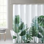 KGORGE Shower Curtains for Bathroom - Tropical Leaves Plant on White Background Odorless Print Curtain for Bathroom Showers and Bathtubs, 72 x 72 inches Long, Hooks Included