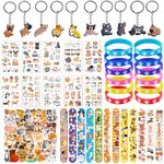 94 Pcs Cute Puppy Party Favors for Kids Teens Adults, Dog Birthday Party Favors Set Includes Dog Paw Silicone Wristbands, Stickers, Slap Bracelets, Dog keychains for Birthday Party Decoration