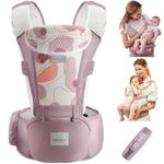 Bebamour Baby Carrier Newborn to Toddler Baby Carrier Hipseat 0-36Months with Head Hood, 3 PCS Teething Pads, Waist Extender, Pink