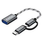 USB C to A 3.0 Cable Micro USB OTG Adapter - 2 in 1 Female Male Converter Braided Cord for Printer Midi Pixel 3XL Galaxy S21 S20 Note 9 MacBook iPad Air Pro Tablet Disk Hard Drive Type C Android Phone