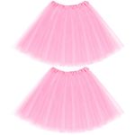 2 Packs Tutu Skirt Elastic Lady Teen Adult Tulle Tutu Skirt Short 80s Halloween Costume Tutu 4 Layered Tulle Tutu Skirt (Pink)