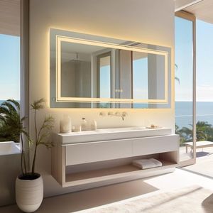 LUVODI Large LED Bathroom Mirror: 1830x900mm Dimmable Lighted Rectangular Wall Illuminated Vanity Mirror with Dimmable Lights CRI95 Antifog Memory Mirror for Horizontal Vertical Mount