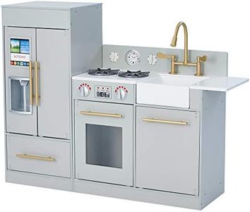 Teamson Kids Little Chef Charlotte Modern Modular Interactive Wooden Play Kitchen with Refrigerator, Stove and Sink in Grey with Gold Accents