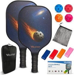 VELOTEK Pickleball Set - Includes 2 Paddles, 4 Balls, 4 Grip Tapes with Mesh & Carry Bags - Lightweight Carbon Fibre T700 Premium Quality- Outdoor & Indoor Pickle ball Equipment for Beginners and Pros
