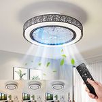 Enwinup Ceiling Fan with Lights and Remote,18.9in 3 Colors 3 Speeds Smart Timing Fan Chandelier,Stepless Dimming Low Profile Flush Mount Enclosed Ceiling Fan Light for Bedroom Living Room Dining Room