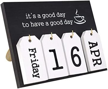 Notakia Perpetual Flip Calendar Wooden Desk Calendar - Vintage Date Blocks for Desk, with Month & Day Display, Wooden Block Calendar for Home Office Accessories (Flip Black)