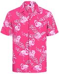 J.VER Mens Flamingo Hawaiian Shirt Short Sleeve Regular Fit Beach Funky Flower Summer Shirts Button Down Aloha Floral Holiday Party Pink L