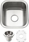 Houzer Club 17 inch Stainless Steel Undermount Single Bowl 8 inch Deep Bar Sink with Strainer and Grid - MS-1708-C