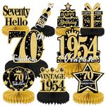 Luvart 70th Birthday Decorations-Black and Gold Table Decorations for Birthday Party 9pcs 70th Birthday Decorations for Men Women Honeycomb Center Decor with Vintage 1954 Birthday Party Supplies