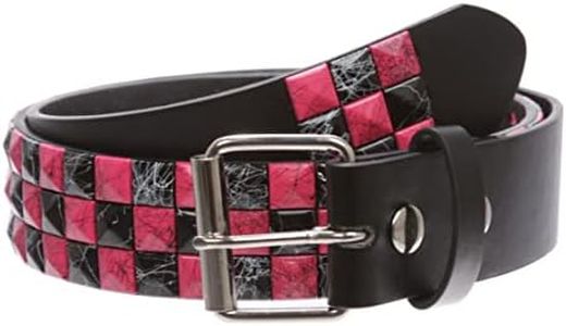 Snap On 1 1/2" Hot pink & Black Checkerboard Punk Rock Studded Belt - - M 34-36