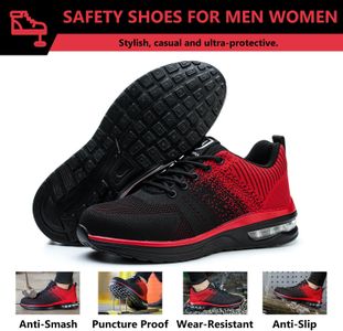 Baofular Steel Toe Safety Trainers – Lightweight Non-Slip Work Shoes, Red, Men/Women, UK 10