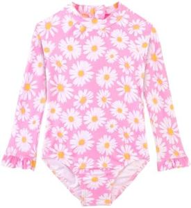 Infant Swimsuit Girl One Piece with UPF 50+ Sun Protection Infant Bathing Suit 3 Months 6 Months 12 Months Pink Flower