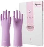 LANON 3 Pairs wahoo Skin-Friendly Cleaning Gloves, Dishwashing Kitchen Gloves with Cotton Flocked Liner, Reusable, Non-Slip, Mauve Mist, Medium