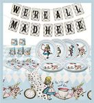 Alice in Wonderland Party Decorations & Tableware for 16 Guests | Mad Hatter Double Sided Bunting ,Paper Plates, Napkins, Cups, Table Cover for Birthday, Afternoon Tea Baby Shower, By Talking Tables