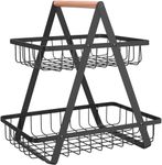 SHIOK DECOR 2-Tier Storage Basket Fruit Basket | Multifunctional Metal Storage Shelf for Kitchen Counter, Room Desk Storage Basket (Black)