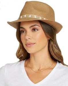 thuizen Men's and Women Summer Hawaiian Panama Mediterranean Straw Fedora Fashion Sun Hat, One Size Fits Most, Khaki