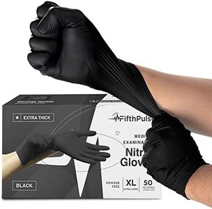 Disposable Black Nitrile Gloves Large 50 Count - Extra Thick 4.5 Mil - Powder and Latex Free Rubber Gloves - Surgical Medical Exam Gloves - Food Safe Cooking Gloves