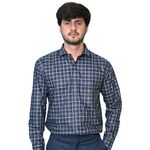 CARTER & COOPER Men's 100% Cotton Check Full Sleeve Shirt (Dark Blue,L)