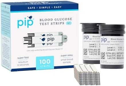 Pip V1 Blood Glucose Test Strips – 100 Count – Compatible Exclusively with Pip V1 Glucose Monitor – Accurate Blood Sugar Testing – Essential Diabetic Testing Supplies